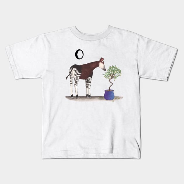 O is for Okapi Kids T-Shirt by thewatercolorwood